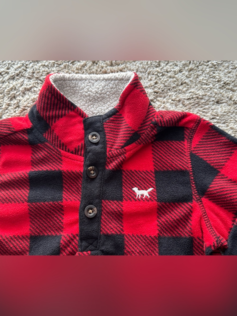 Carter’s Red Black Buffalo Plaid Sherpa Lined Pullover Fleece 3T - Picture 2 of 5